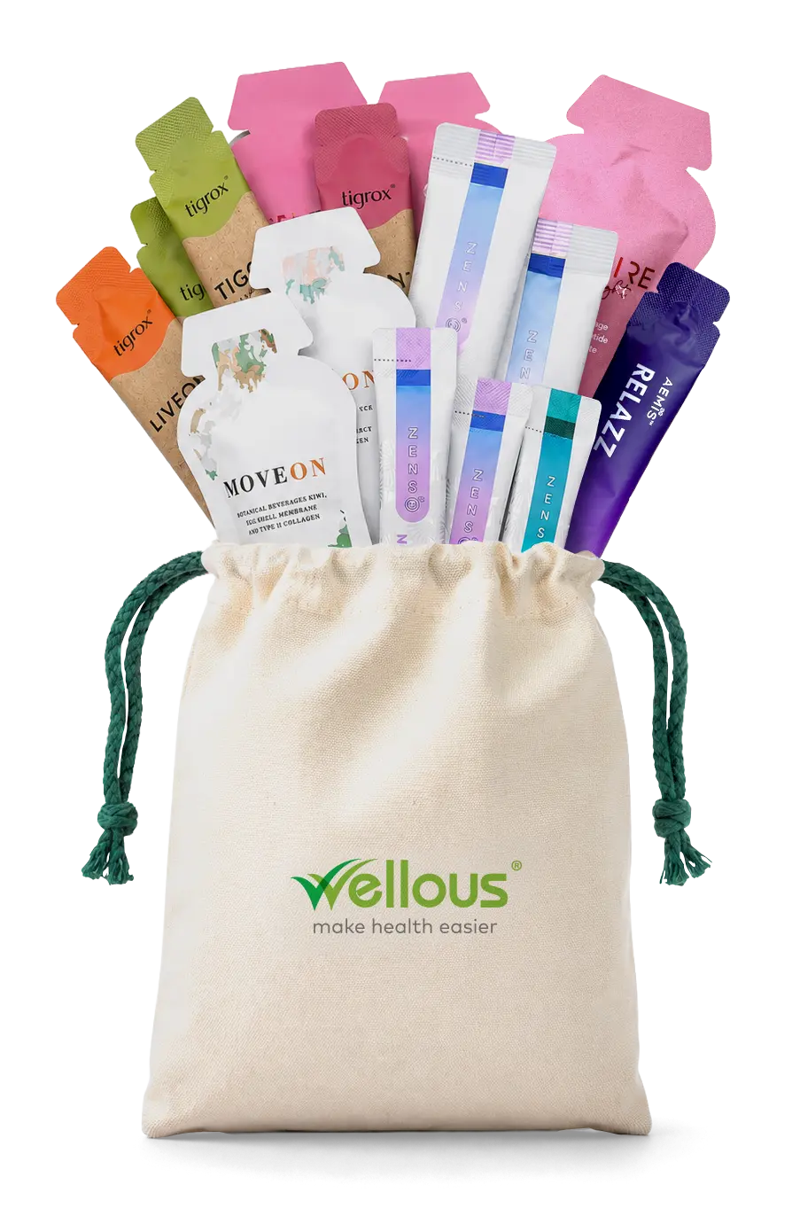 Products included inside the Wellous pouch